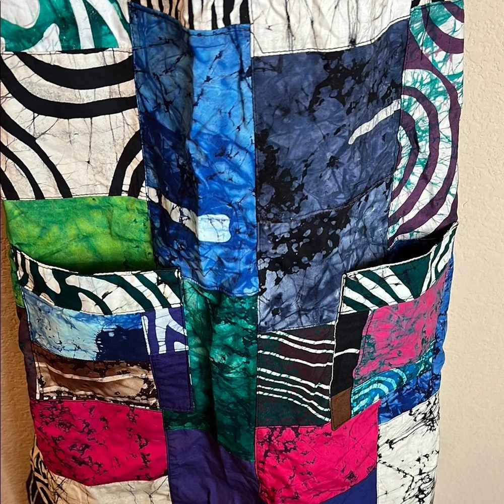 Patchwork Apron Vibrant Colors‎ and Designs Blue White Casual Kitchen Linen